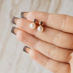 18K Yellow Gold Freshwater Cultured Pearl & Pink Tourmaline Earrings