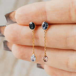 18K Yellow Gold Blue & Pink Sapphire Dangle Earrings