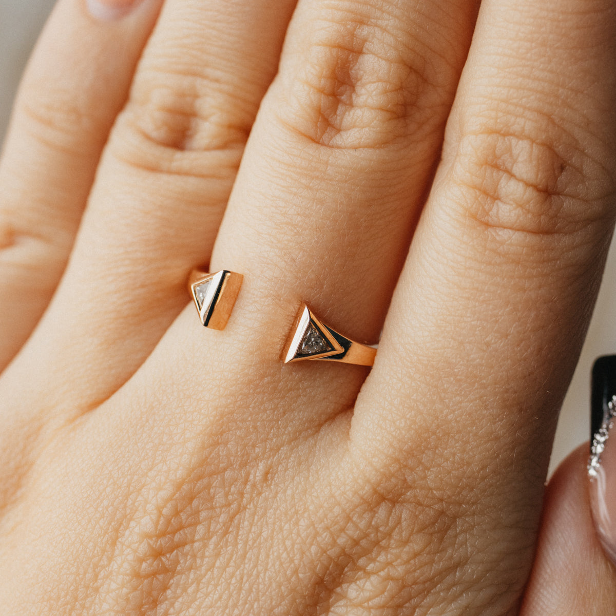 18K Rose Gold Trillion-Cut Diamond Cuff Ring