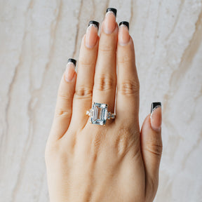 14K Yellow Gold Emerald Cut Topaz & Diamond Ring