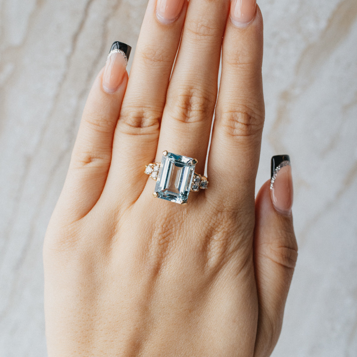 14K Yellow Gold Emerald Cut Topaz & Diamond Ring