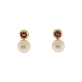 18K Yellow Gold Freshwater Cultured Pearl & Pink Tourmaline Earrings