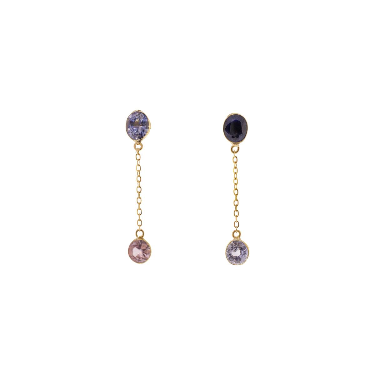 18K Yellow Gold Blue & Pink Sapphire Dangle Earrings