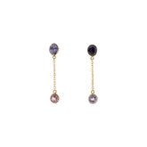 18K Yellow Gold Blue & Pink Sapphire Dangle Earrings