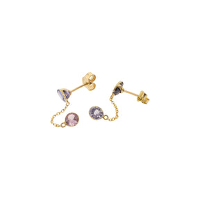 18K Yellow Gold Blue & Pink Sapphire Dangle Earrings