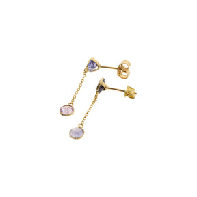 18K Yellow Gold Blue & Pink Sapphire Dangle Earrings