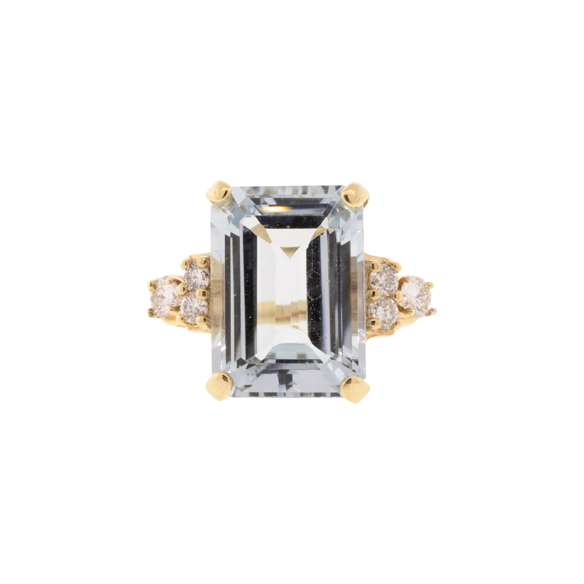 14K Yellow Gold Emerald Cut Topaz & Diamond Ring