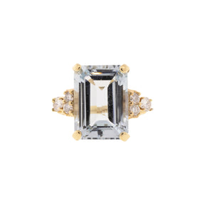 14K Yellow Gold Emerald Cut Topaz & Diamond Ring