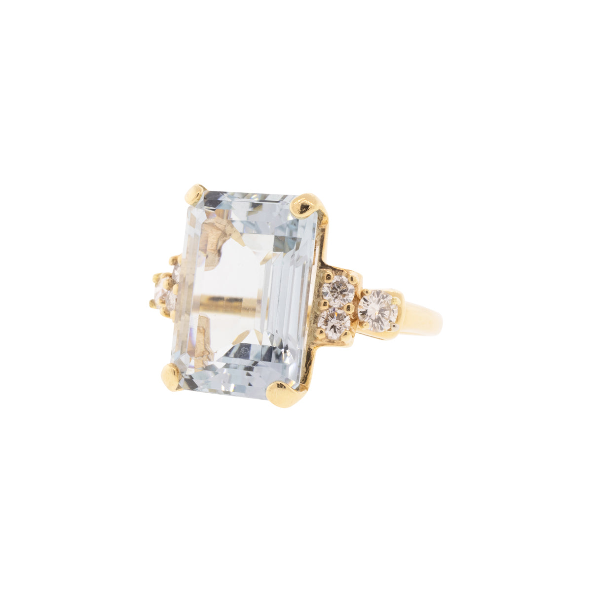 14K Yellow Gold Emerald Cut Topaz & Diamond Ring