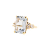 14K Yellow Gold Emerald Cut Topaz & Diamond Ring