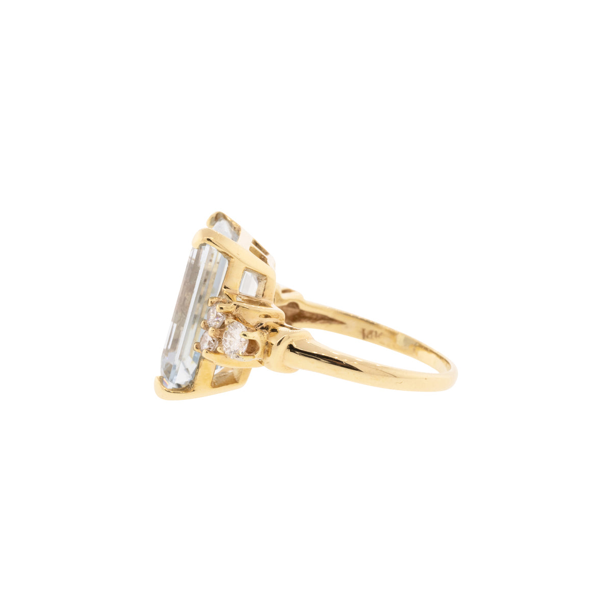 14K Yellow Gold Emerald Cut Topaz & Diamond Ring