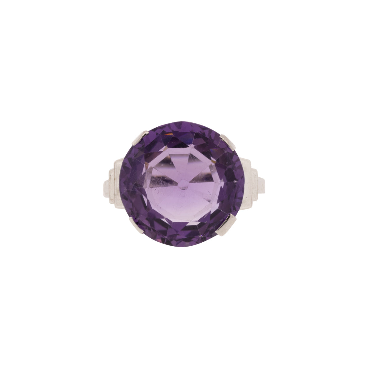 18K White Gold Amethyst Solitaire Ring