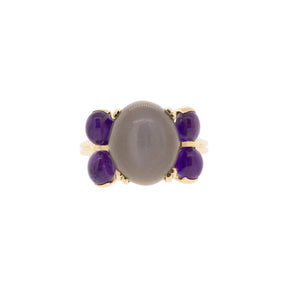 10K Yellow Gold Cat's-Eye Moonstone & Amethyst Ring