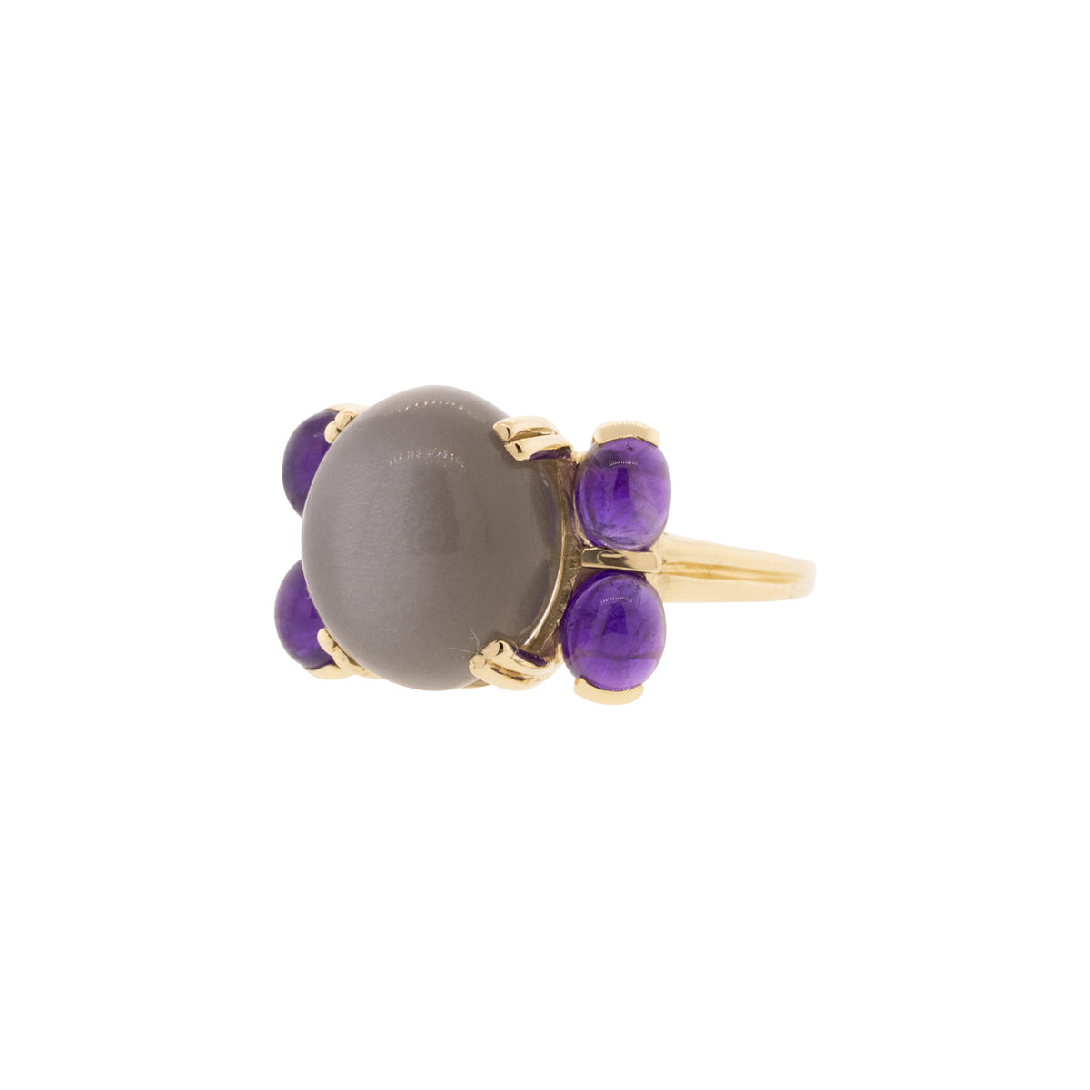 10K Yellow Gold Cat's-Eye Moonstone & Amethyst Ring