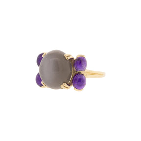 10K Yellow Gold Cat's-Eye Moonstone & Amethyst Ring