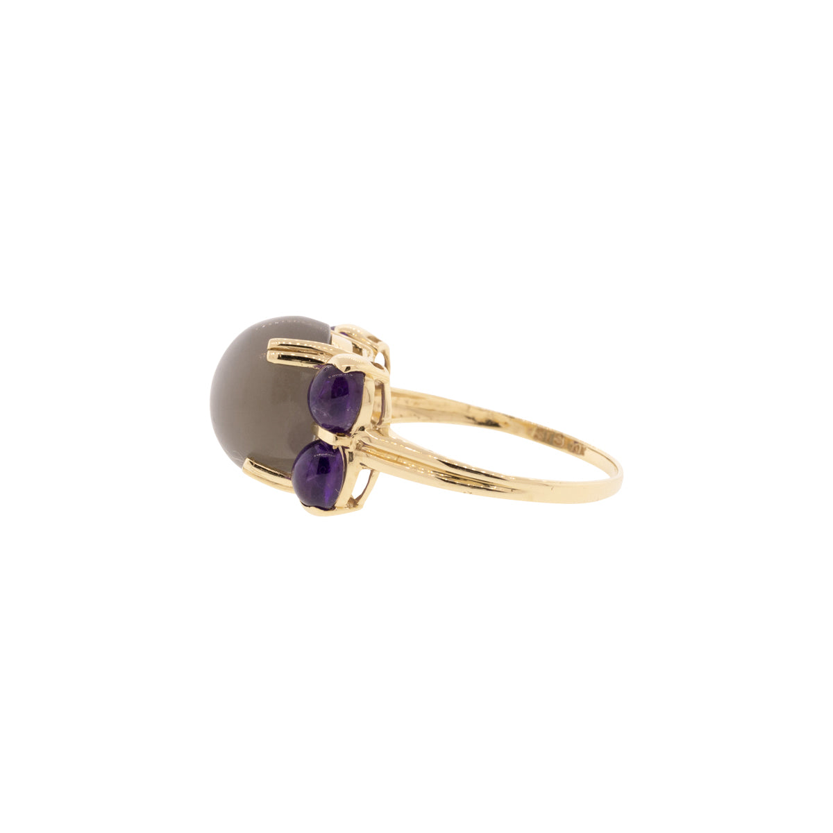 10K Yellow Gold Cat's-Eye Moonstone & Amethyst Ring