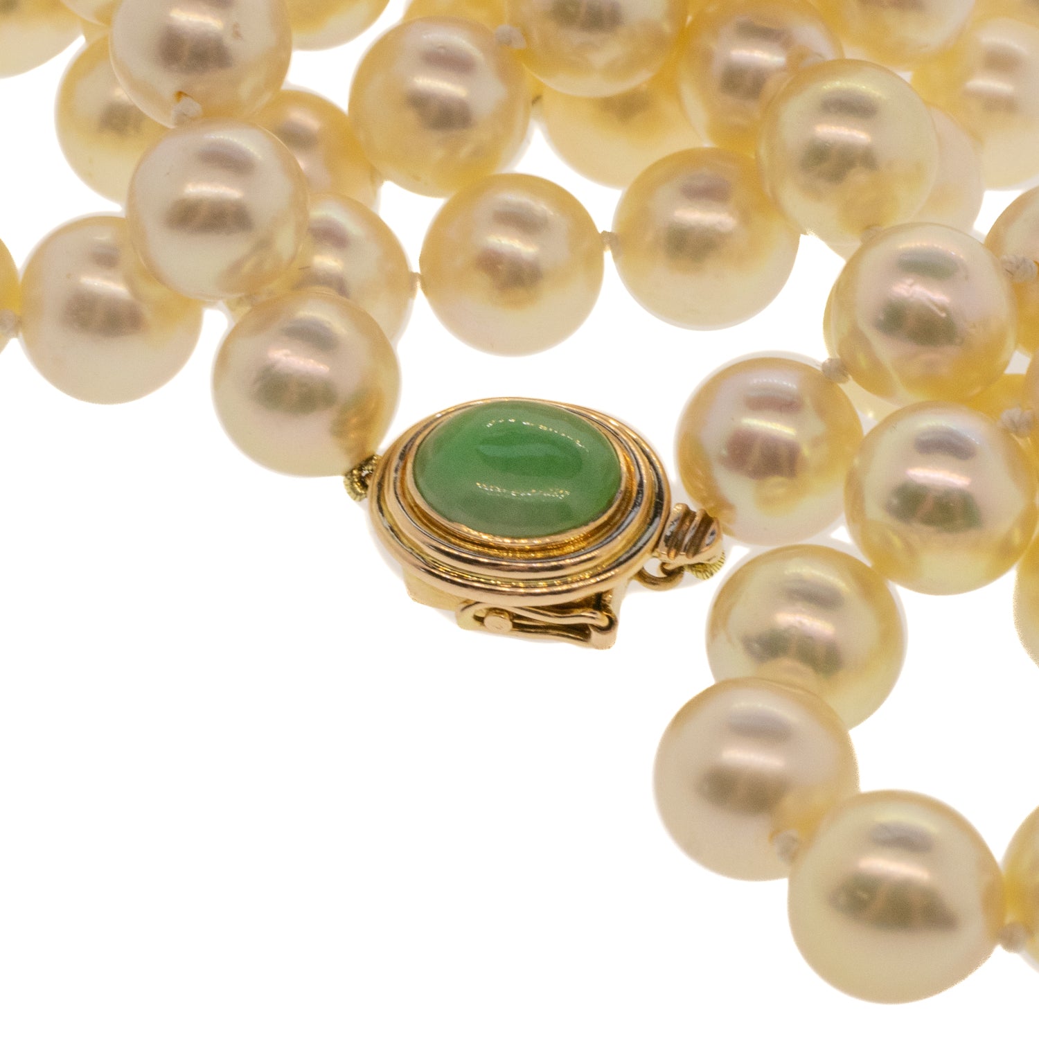 Opera Length Akoya Pearl Strand with 14K Yellow Gold Jadeite Clasp