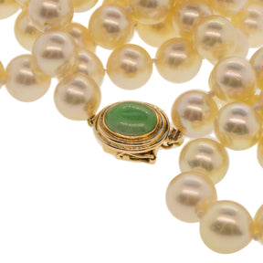 Opera Length Akoya Pearl Strand with 14K Yellow Gold Jadeite Clasp