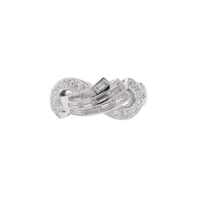 14K White Gold Baguette & Single Cut Diamond Swirl Ring