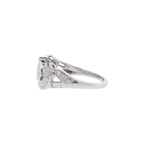 14K White Gold Baguette & Single Cut Diamond Swirl Ring
