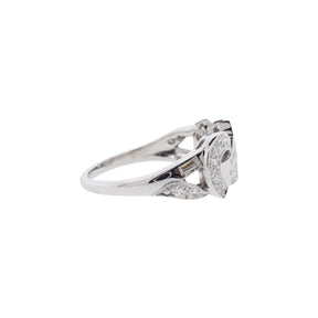 14K White Gold Baguette & Single Cut Diamond Swirl Ring