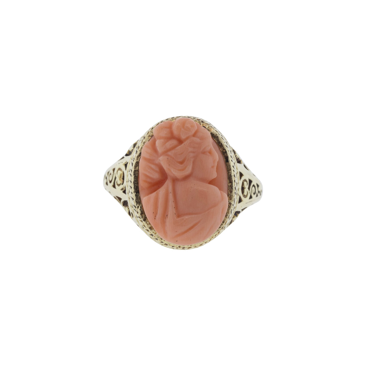 14K Yellow Gold Coral Cameo Ring