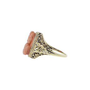 14K Yellow Gold Coral Cameo Ring