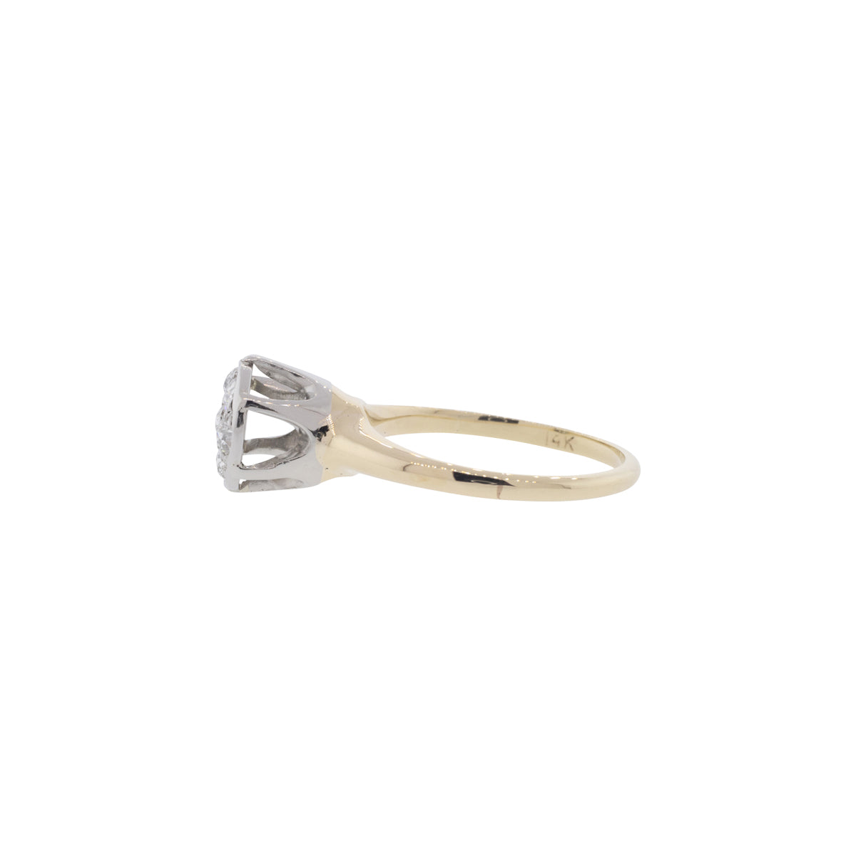 14K Yellow Gold & Platinum Old Mine Cut Diamond Ring