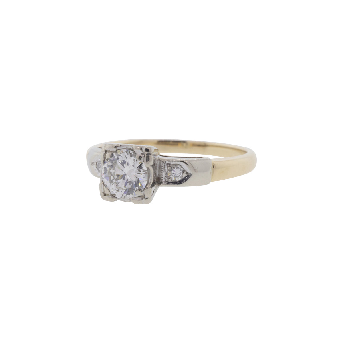14K Yellow & White Gold 1950's 3-Stone Diamond Engagement Ring