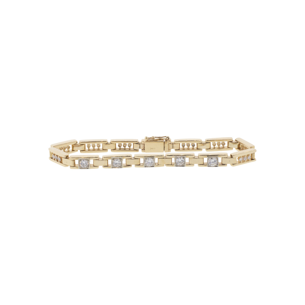 14K Yellow Gold Natural Diamond Floating Link Bracelet