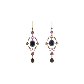 9K Yellow Gold Victorian Era Onyx & Pink Sapphire Earrings