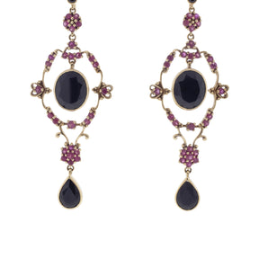 9K Yellow Gold Victorian Era Onyx & Pink Sapphire Earrings