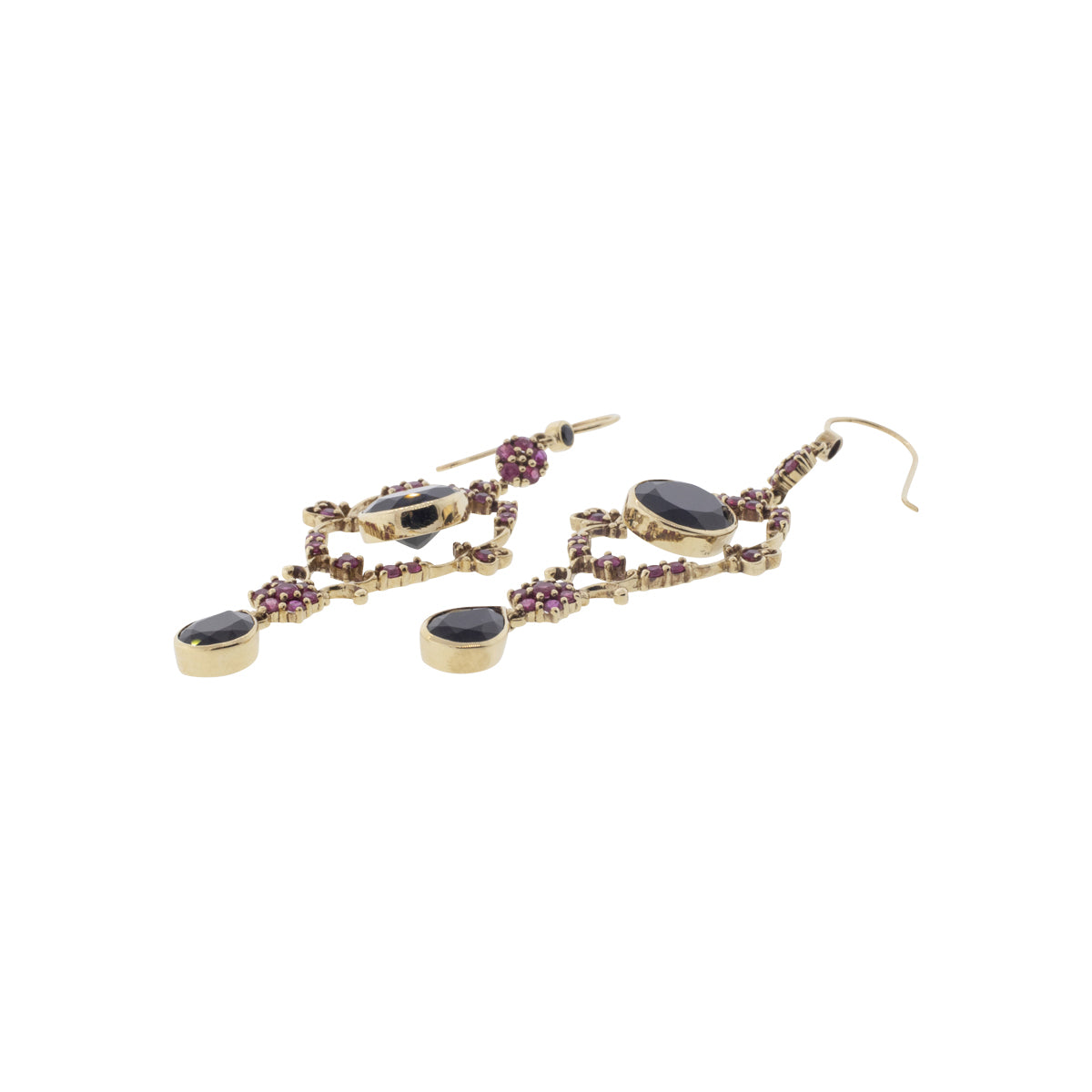 9K Yellow Gold Victorian Era Onyx & Pink Sapphire Earrings