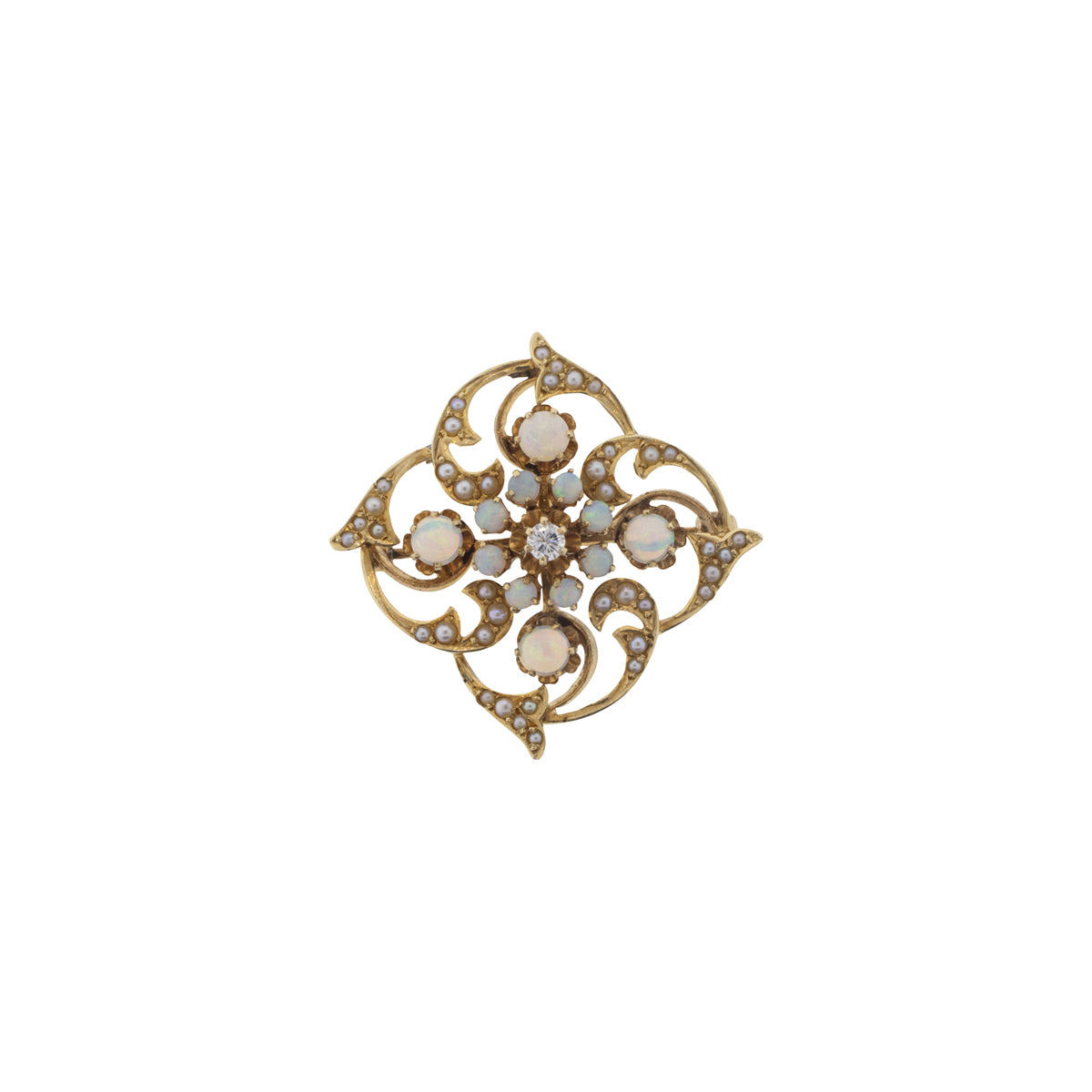 14K Yellow Gold Opal, Pearl, & Diamond Convertible Brooch Pendant