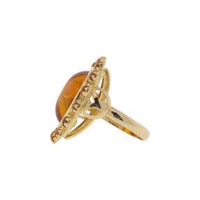 14K Yellow Gold Floral Carved Amber Ring