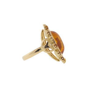 14K Yellow Gold Floral Carved Amber Ring
