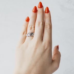 14K White Gold Baguette & Single Cut Diamond Swirl Ring