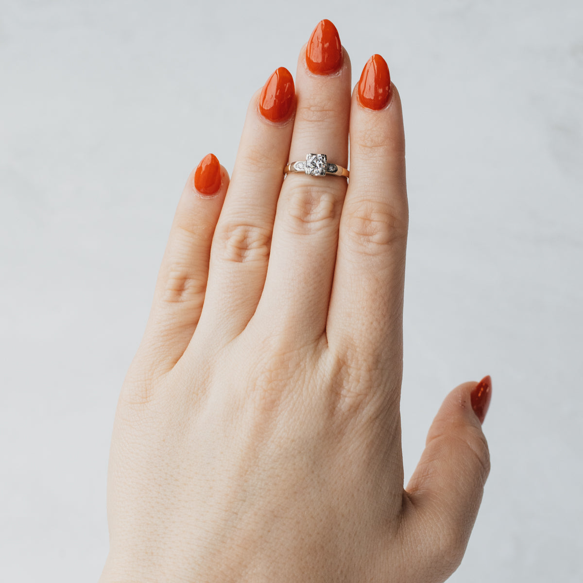 14K Yellow & White Gold 1950's 3-Stone Diamond Engagement Ring