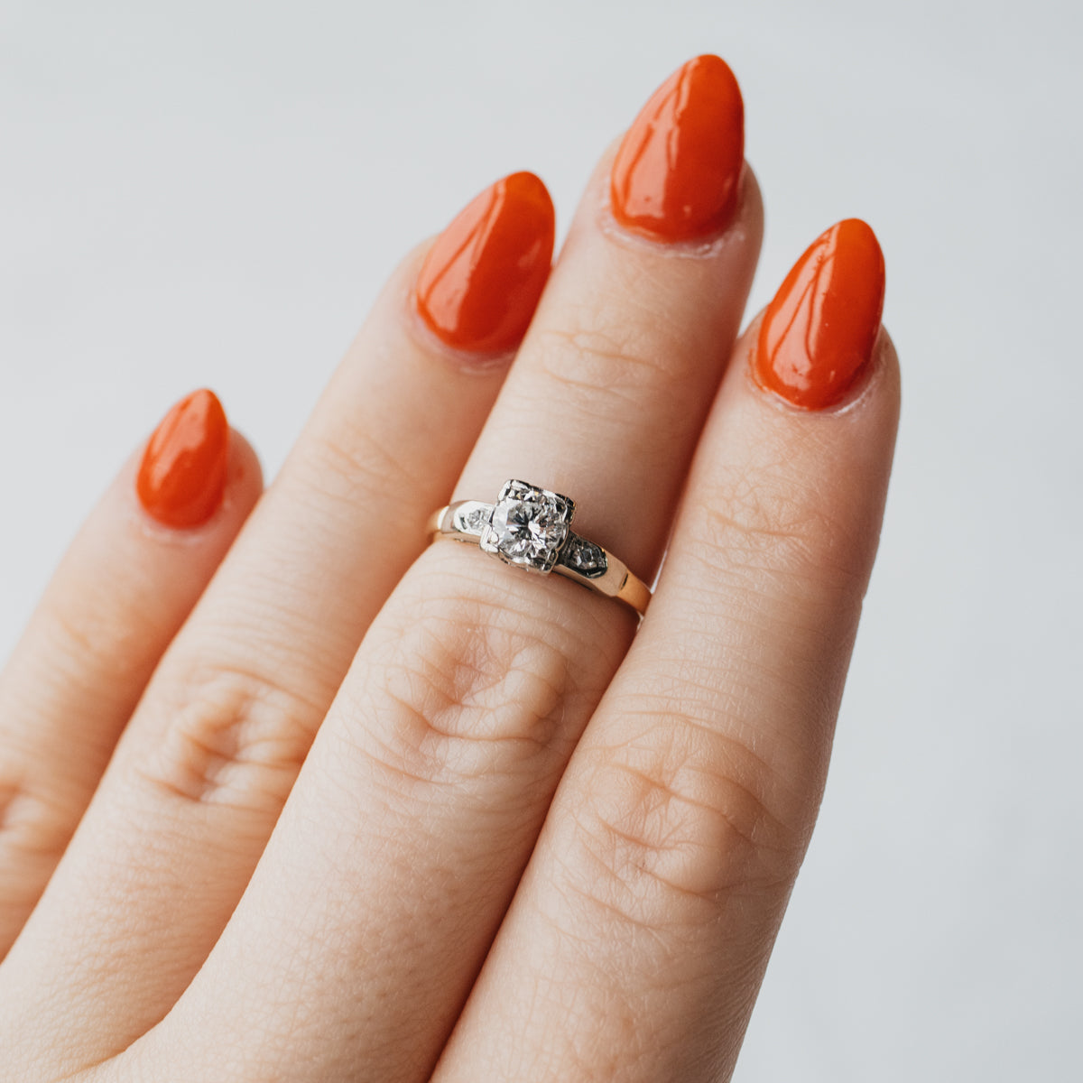 14K Yellow & White Gold 1950's 3-Stone Diamond Engagement Ring