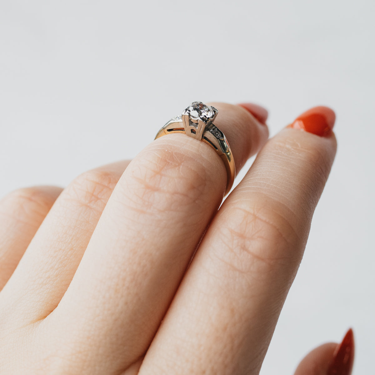 14K Yellow & White Gold 1950's 3-Stone Diamond Engagement Ring