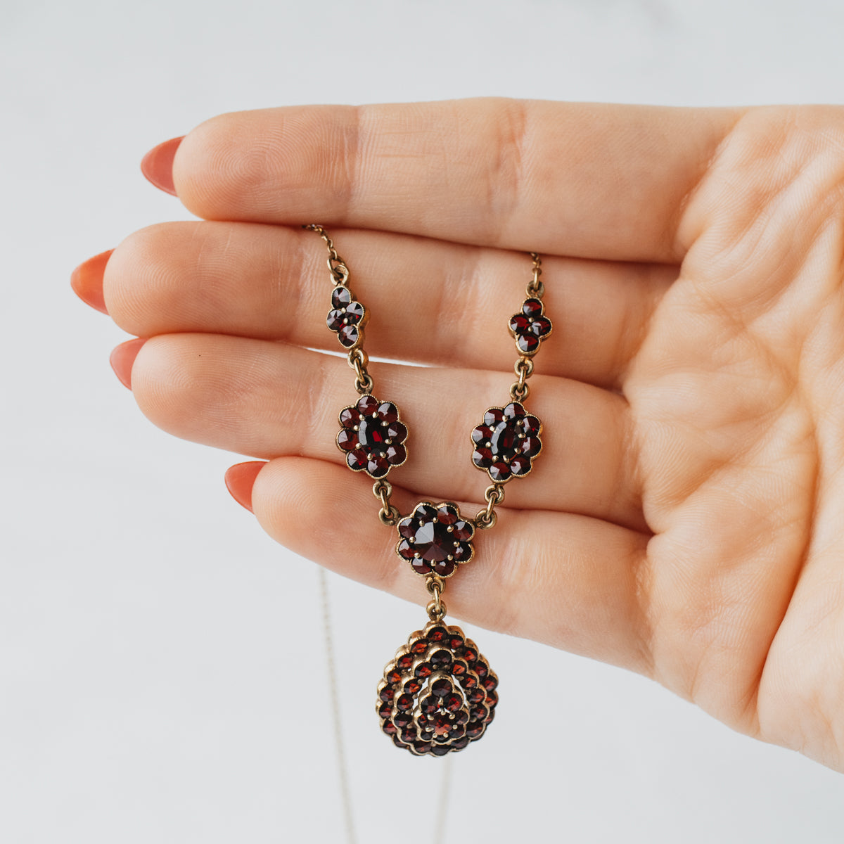 14K Yellow Gold Victorian Bohemian Garnet Necklace