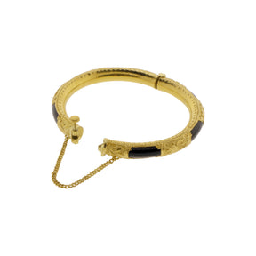 22K Yellow Gold Engraved Bangle with Onyx