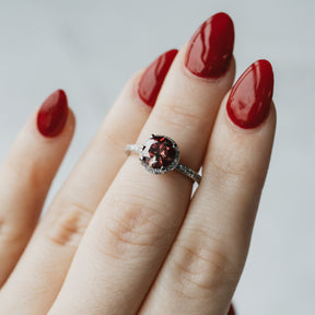 18K White Gold Lab-Created Red Diamond Halo Ring
