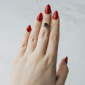 18K White Gold Lab-Created Red Diamond Halo Ring