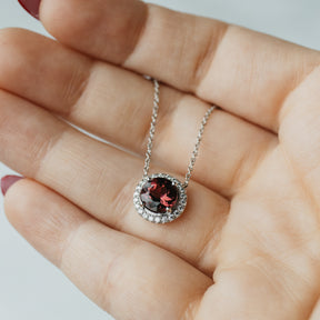 Tiffany & Co. Deep Rose Tourmaline and Diamond Halo Platinum Necklace