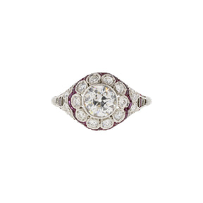 Platinum 1.03ct H-I/I1 Old European Diamond & Ruby Ring