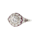 Platinum 1.03ct H-I/I1 Old European Diamond & Ruby Ring