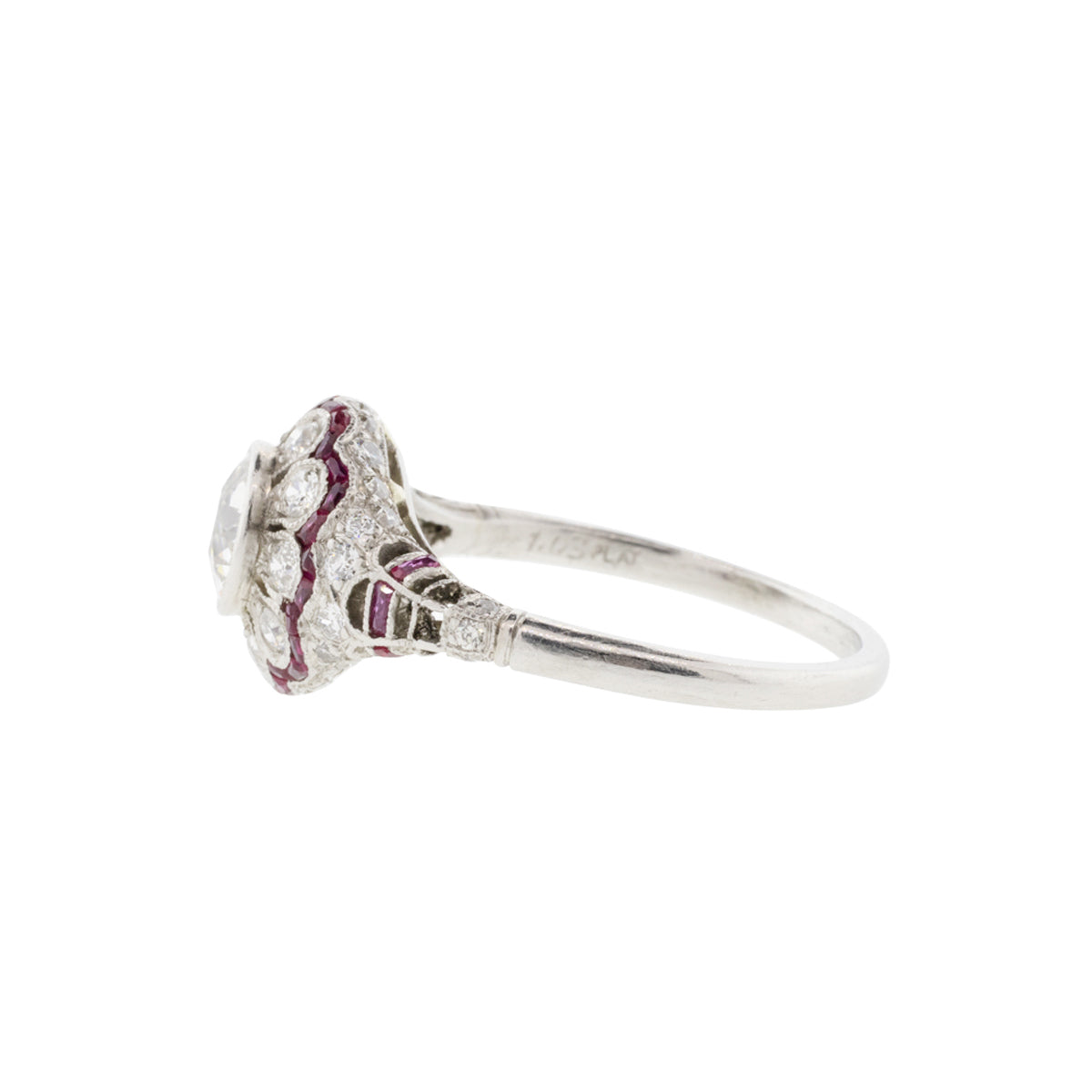 Platinum 1.03ct H-I/I1 Old European Diamond & Ruby Ring
