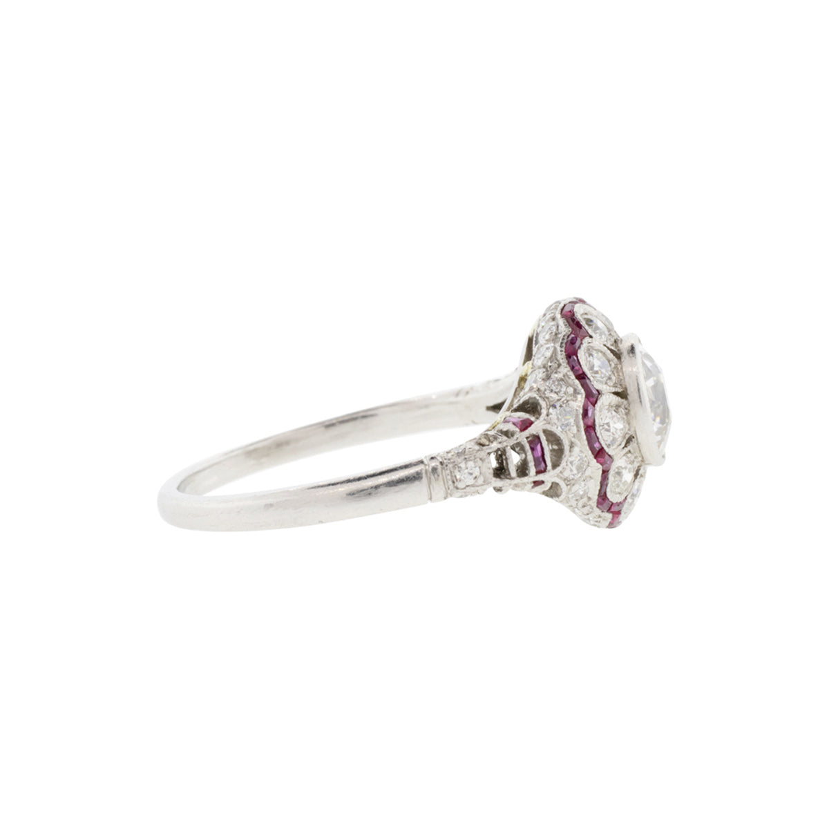 Platinum 1.03ct H-I/I1 Old European Diamond & Ruby Ring