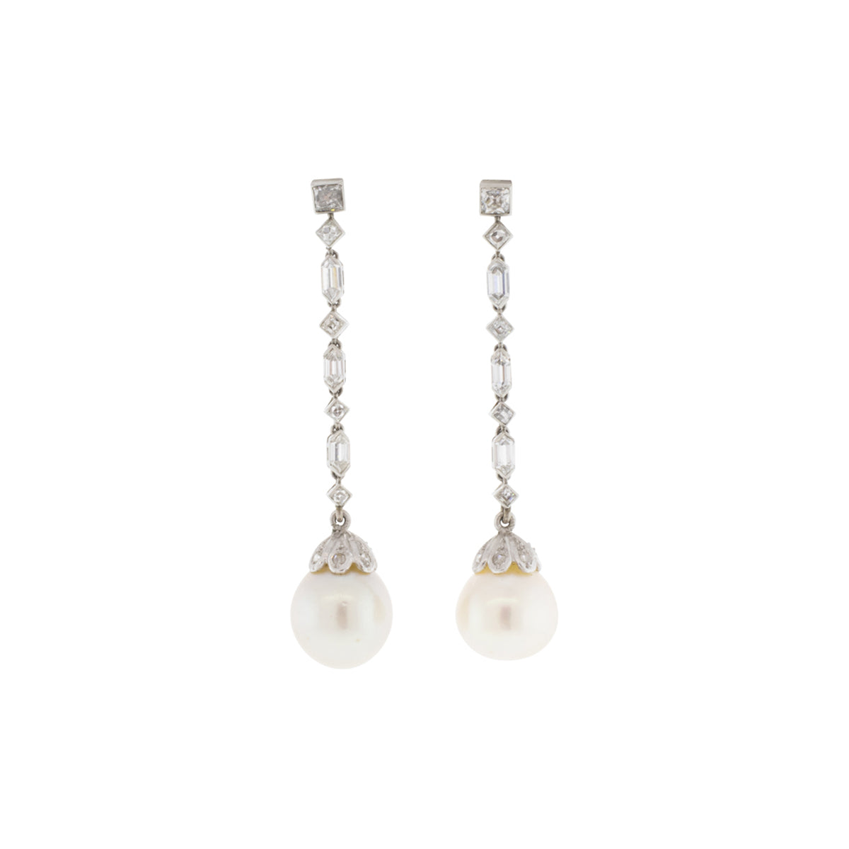 Platinum European South Sea Pearl & Diamond Dangle Earrings